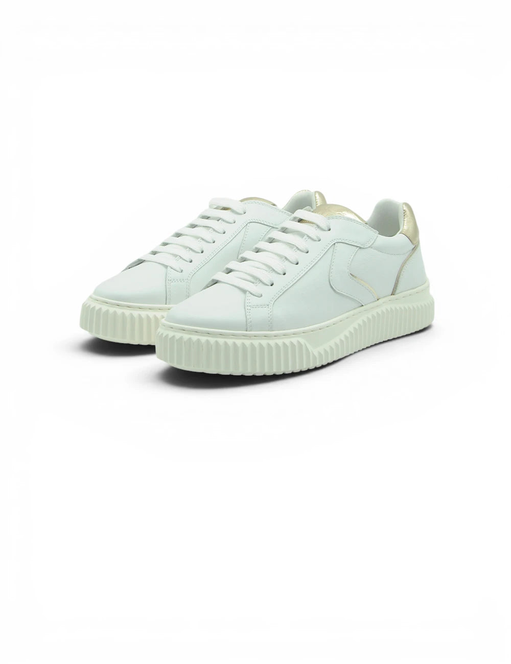Scarpe da ginnastica voile blanche lipari in pelle bianca con tallone oro e suola in gomma rigata