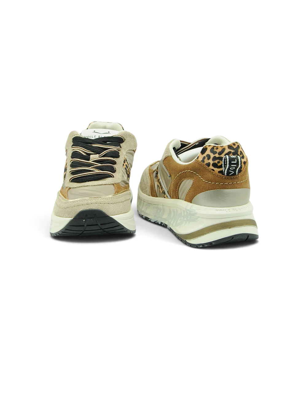 Voile blanche sneakers club124 light beige con stampa leopardata beige e tan lacci neri suola bianca chunky