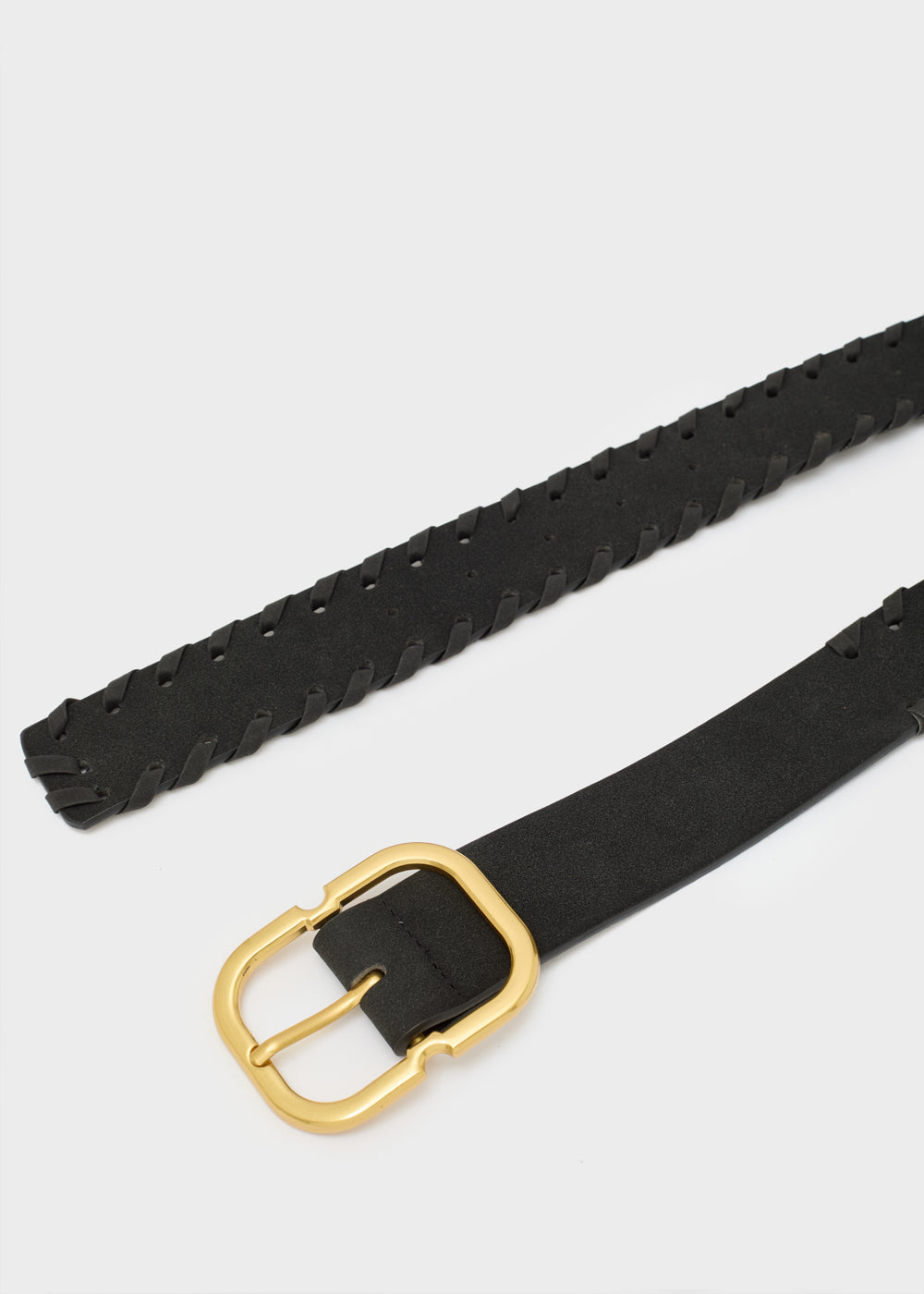 Black woven leather belt with gold toned rectangular buckle from Nalì cintura Melanie nera