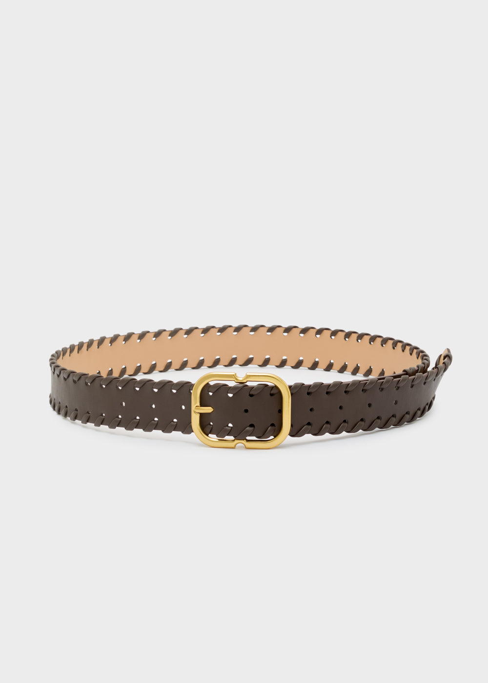 Brown leather belt nalì cintura melanie marrone with gold-tone buckle and braided edge detailing