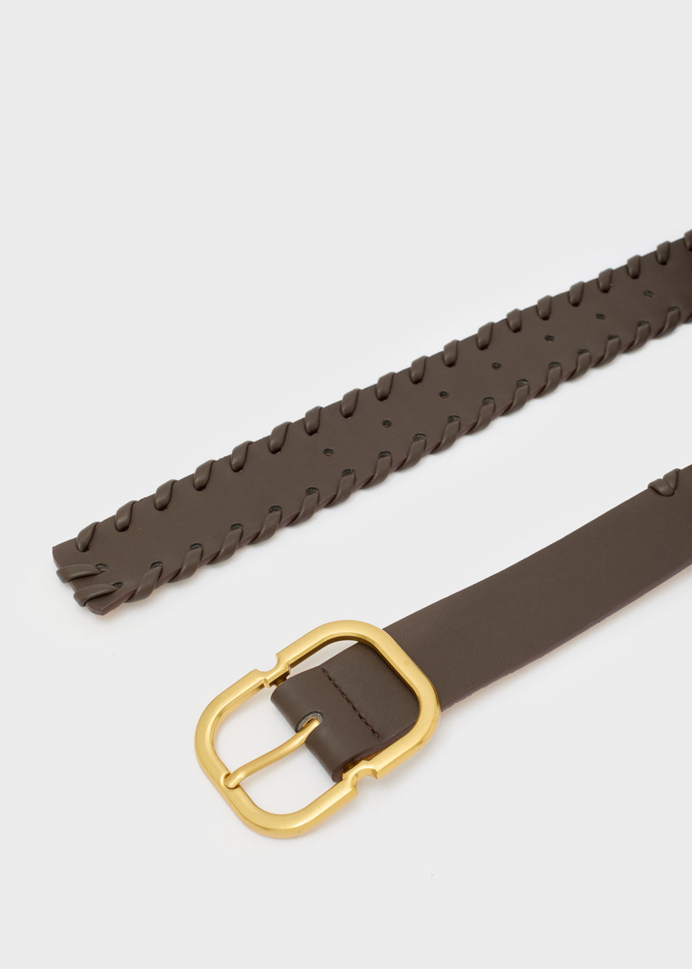 Brown leather belt nalì cintura melanie marrone with gold-toned buckle and braided edge texture