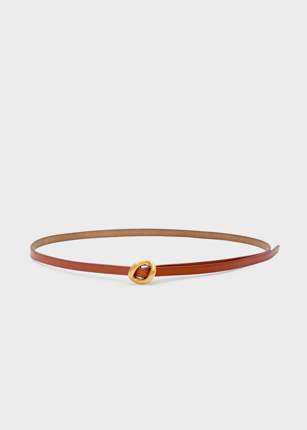 Tan leather belt with gold toned minimalist buckle from Nalì designed for elegant styling